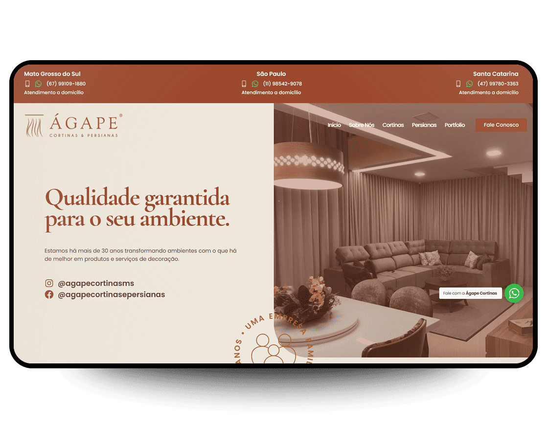 Site Ágape Cortinas, criado pela Neex Brasil